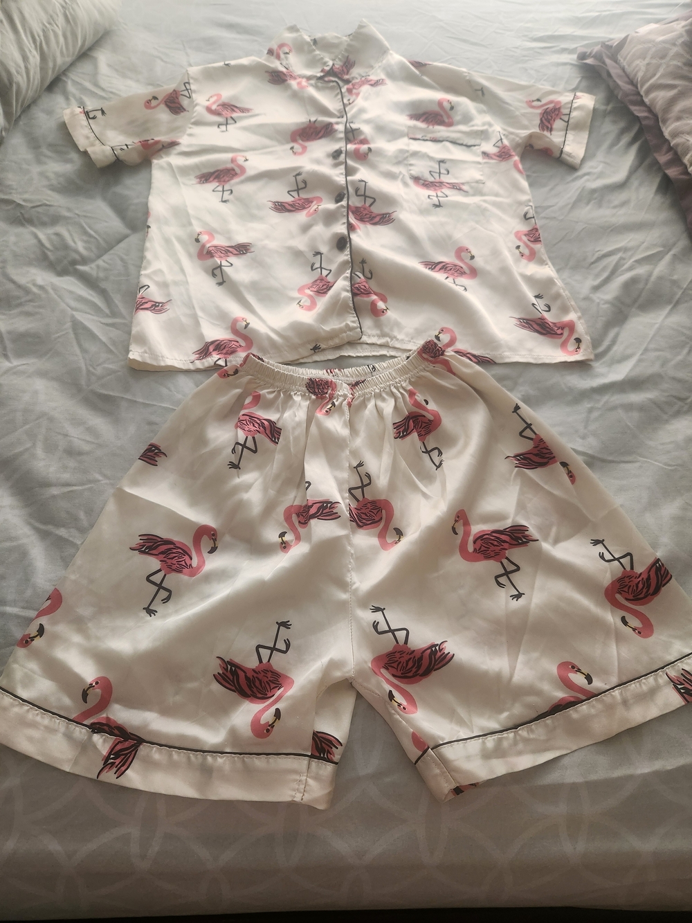 Ladies Cream Pink Flamingo Silk Pajama Set small to medium size